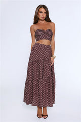 Icon Darling Strapless Polka Dot Crop Top Brown