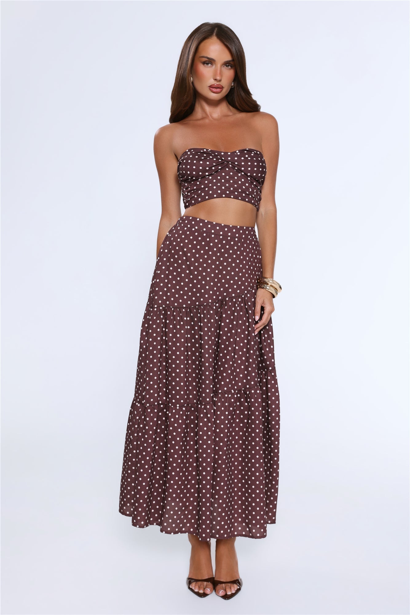 Icon Darling Polka Dot Maxi Skirt Brown