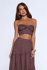 Icon Darling Strapless Polka Dot Crop Top Brown