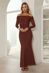 Glam Mesh Off-Shoulder Maxi Dress Rust