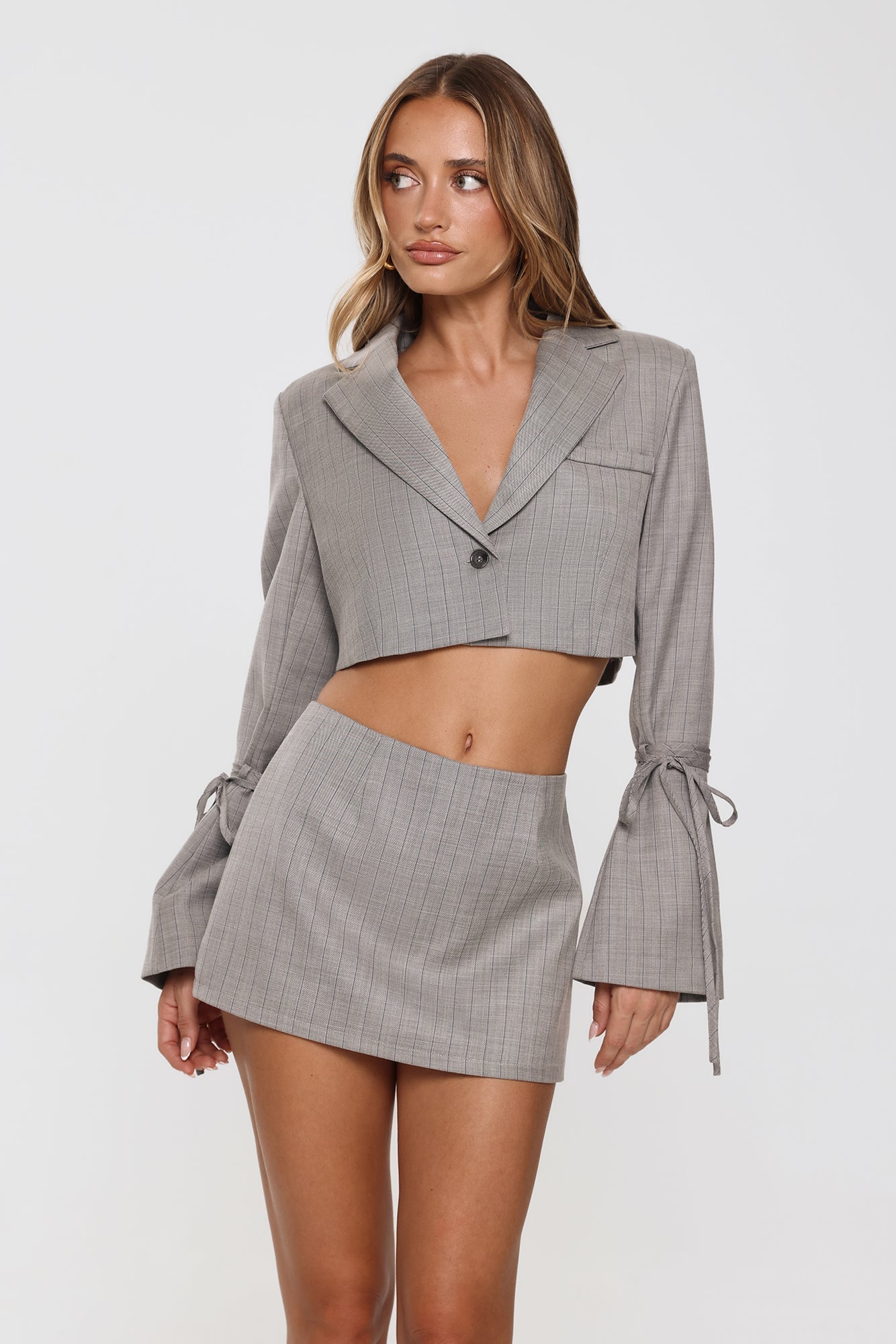 Desk To Dazzle Cropped Blazer Grey