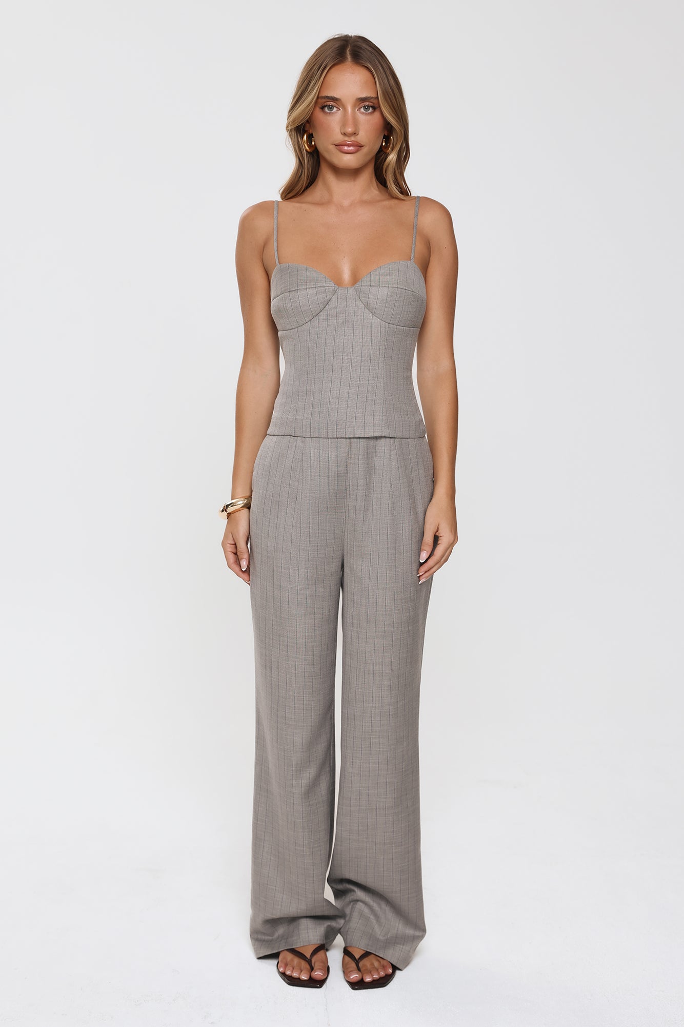 Classic Power Tailored Top Grey Pinstripe