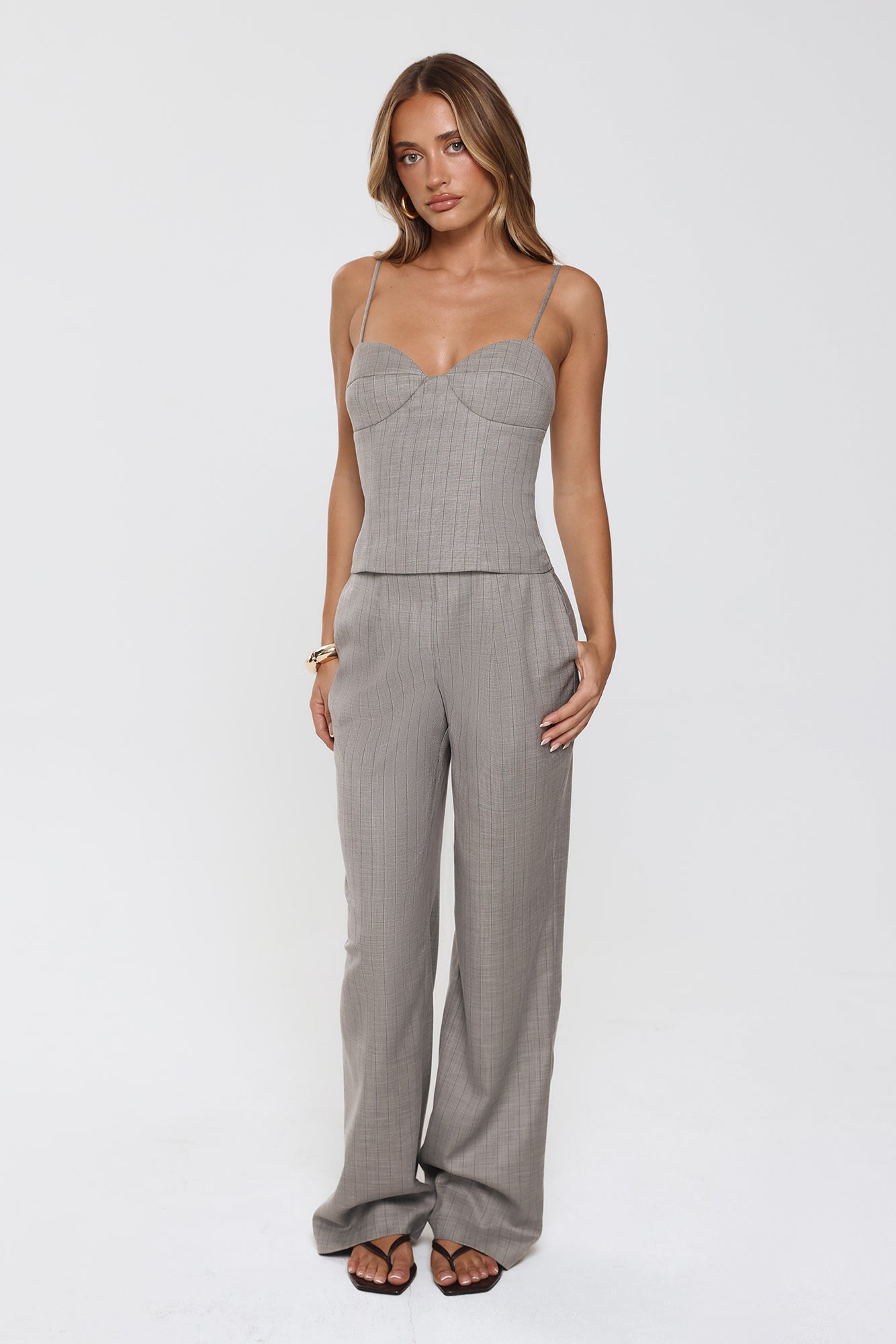 Classic Power Tailored Top Grey Pinstripe