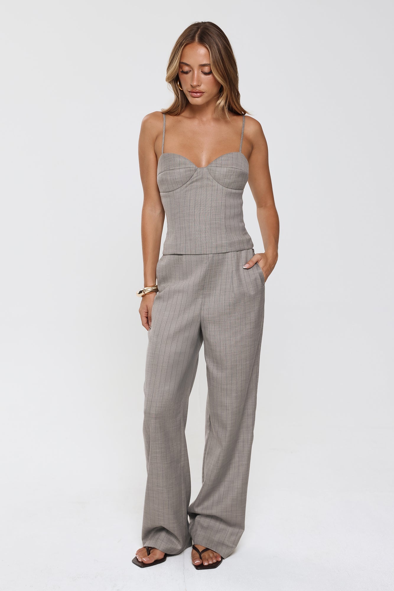 Classic Power Tailored Top Grey Pinstripe