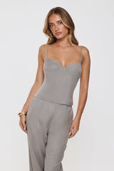 Classic Power Tailored Top Grey Pinstripe