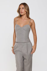Classic Power Tailored Top Grey Pinstripe