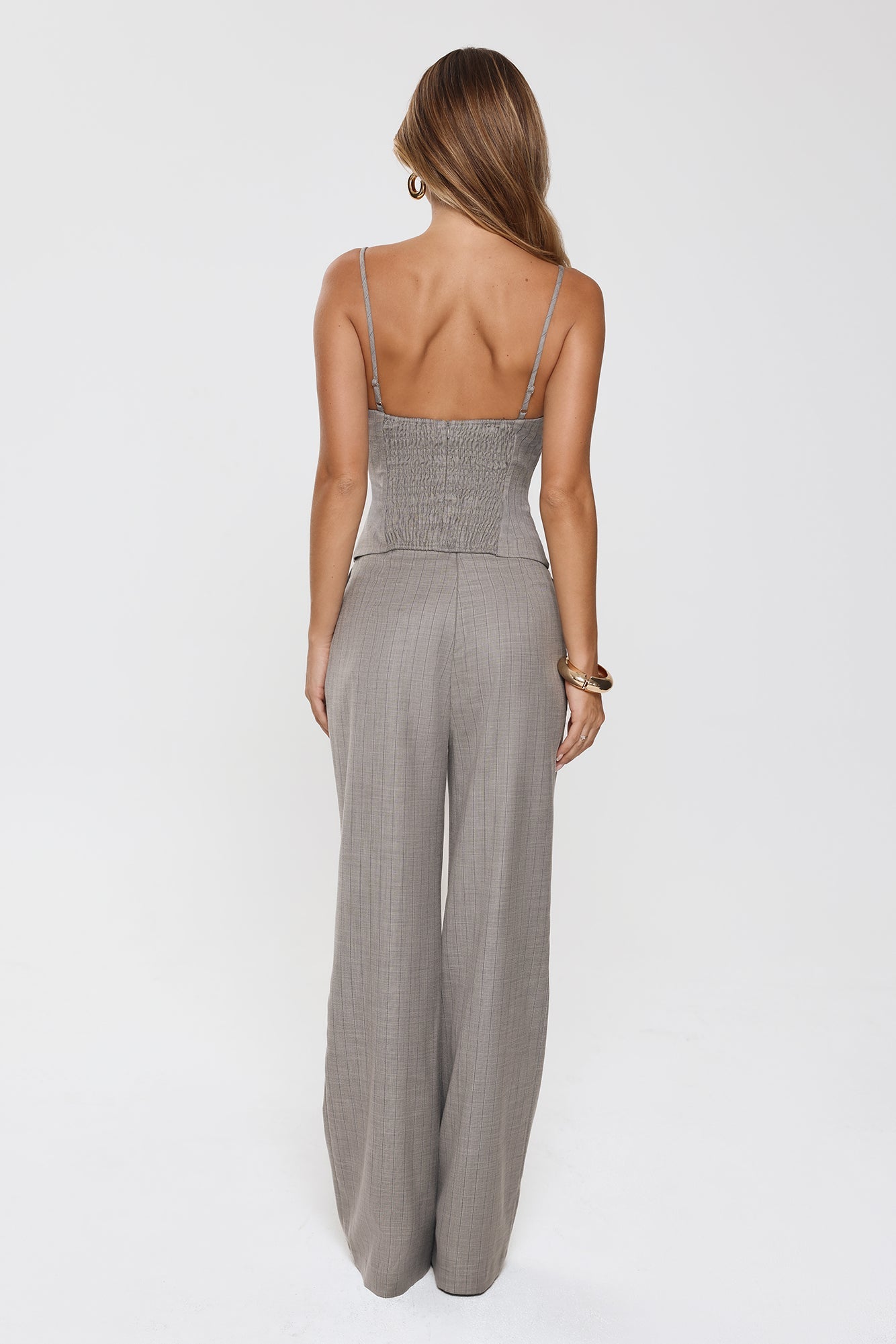 Classic Power Tailored Top Grey Pinstripe