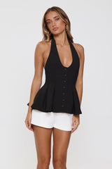 Casual Luxe Tailored Halter Top Black
