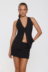 Monochrome Mood Tailored Vest Top Black