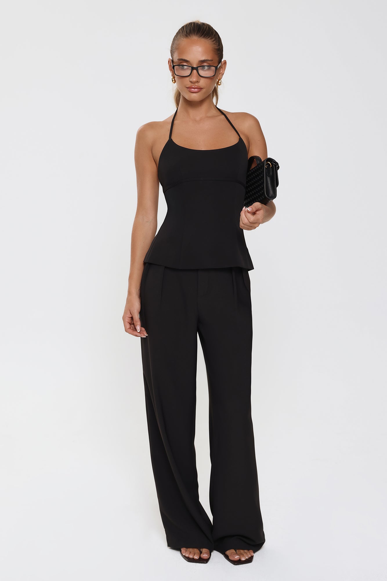 Modern Preppy Tailored Halter Top Black