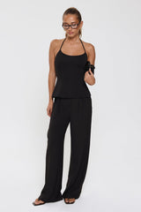 Modern Preppy Tailored Halter Top Black
