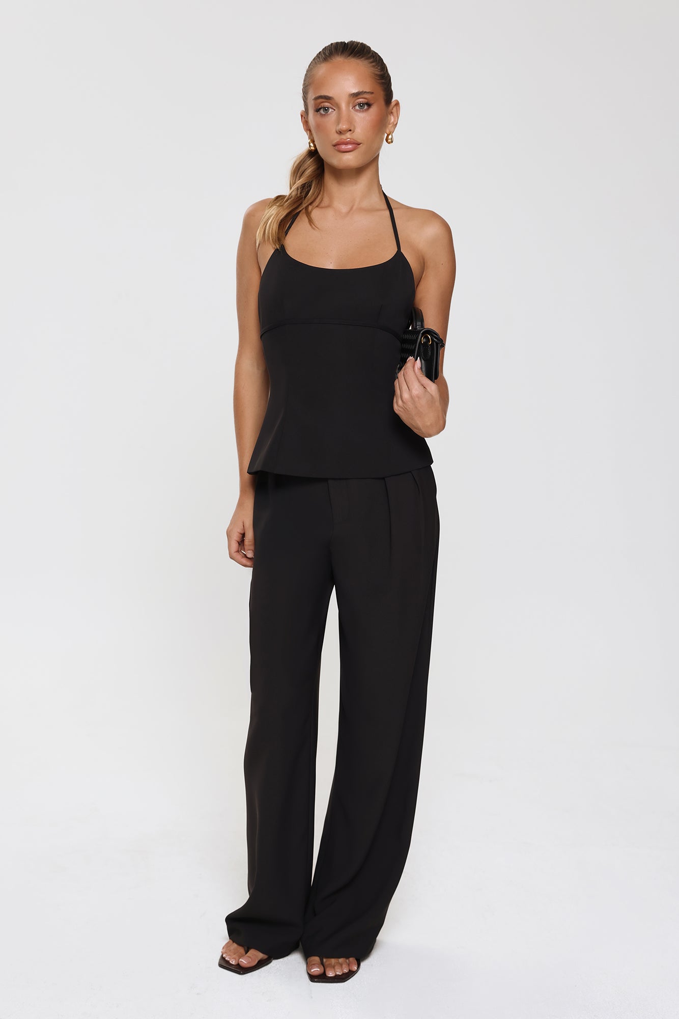 Modern Preppy Tailored Halter Top Black