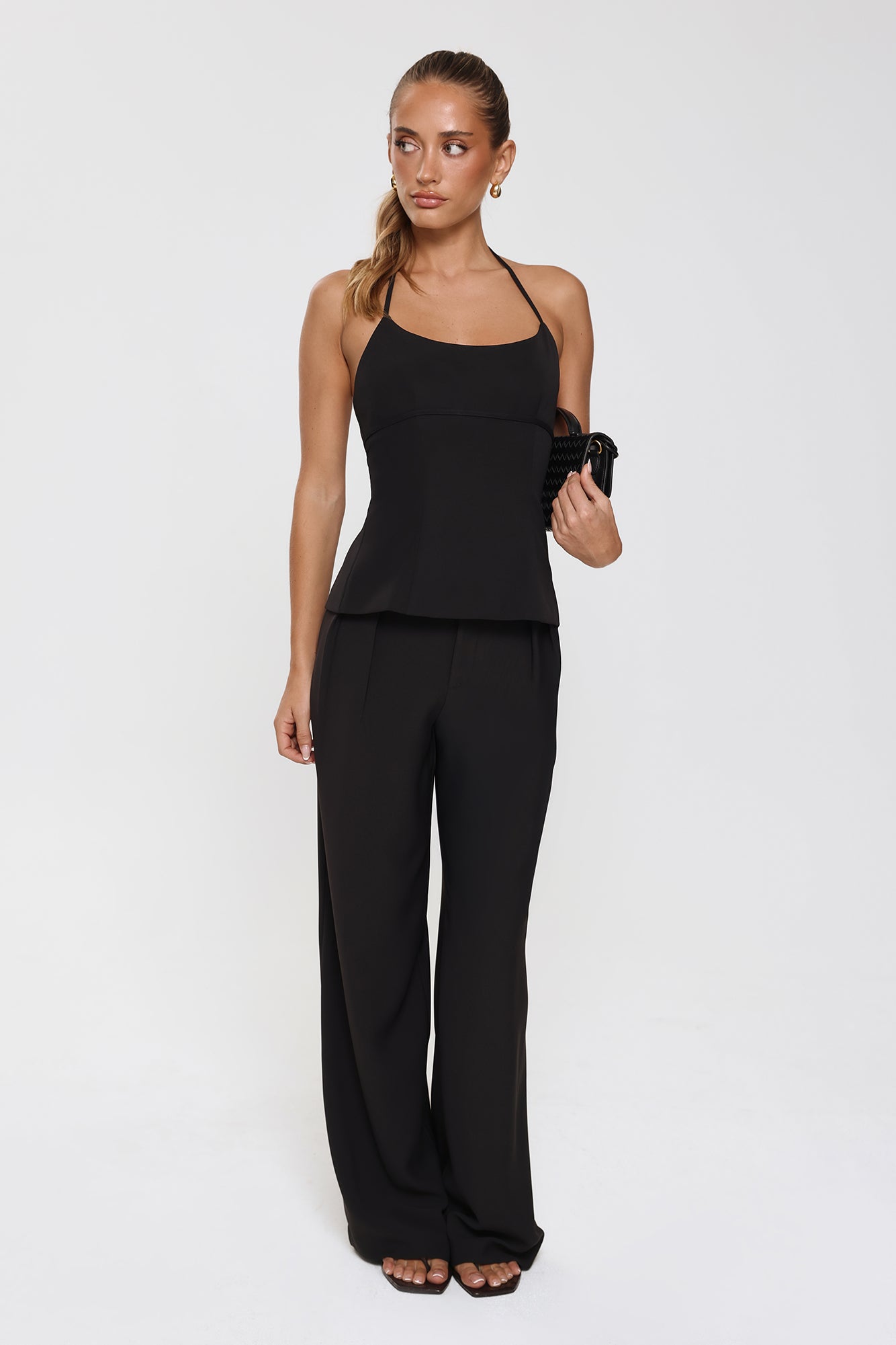 Modern Preppy Tailored Halter Top Black