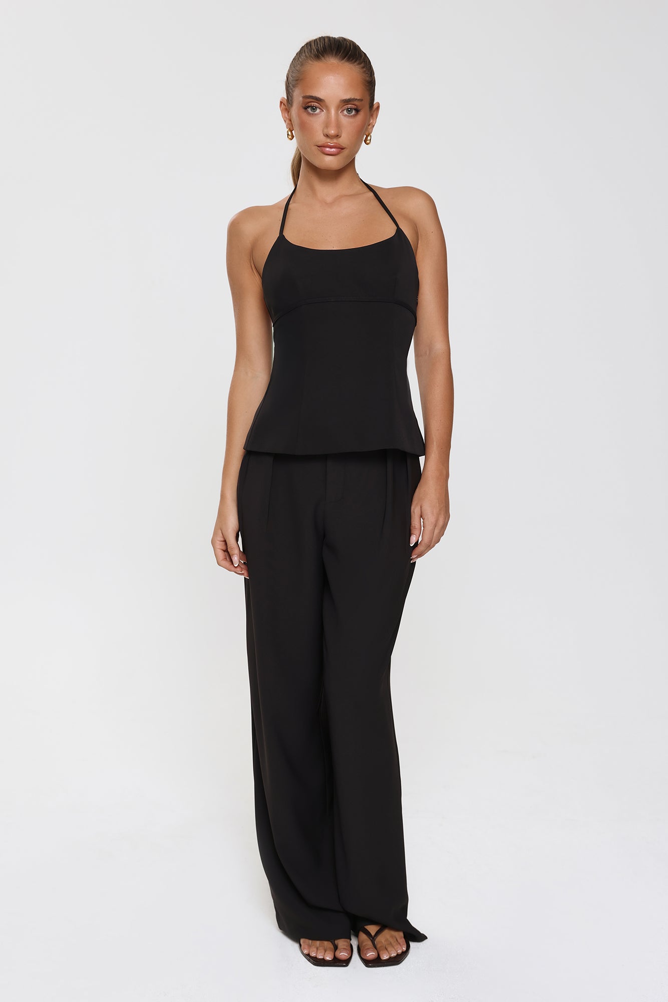 Modern Preppy Tailored Halter Top Black