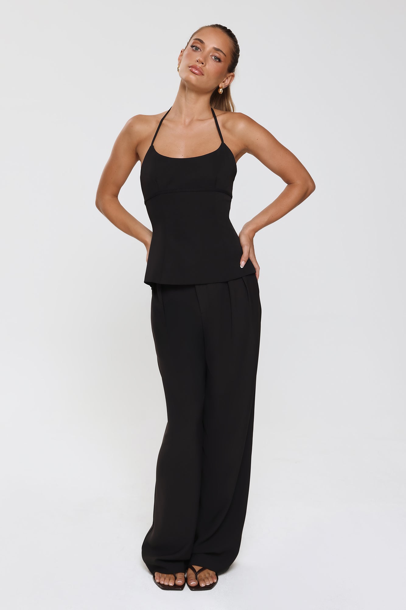 Modern Preppy Tailored Halter Top Black