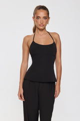 Modern Preppy Tailored Halter Top Black