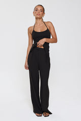 Modern Preppy Tailored Halter Top Black