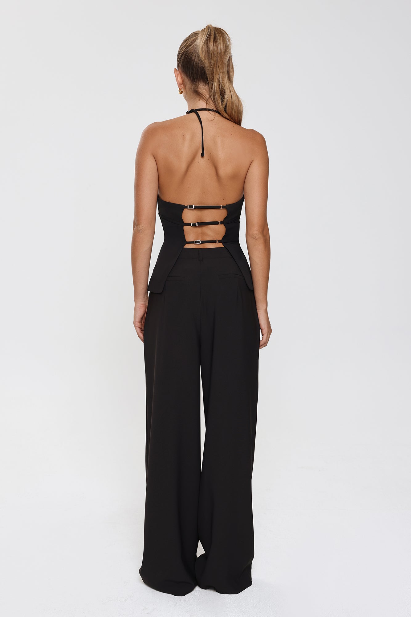 Modern Preppy Tailored Halter Top Black