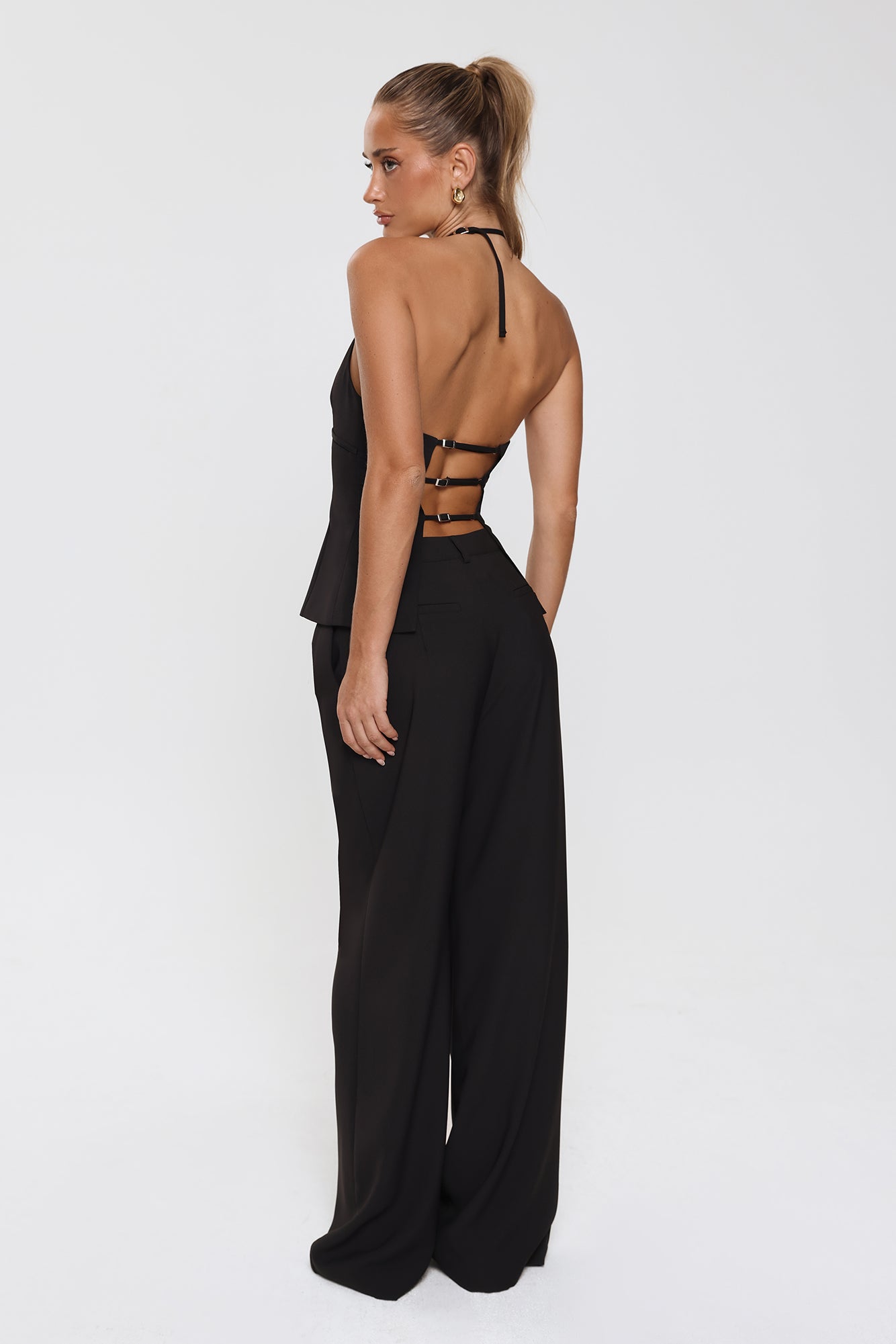 Modern Preppy Tailored Halter Top Black