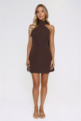 Chic Babe Polka Dot Halter Mini Dress Brown