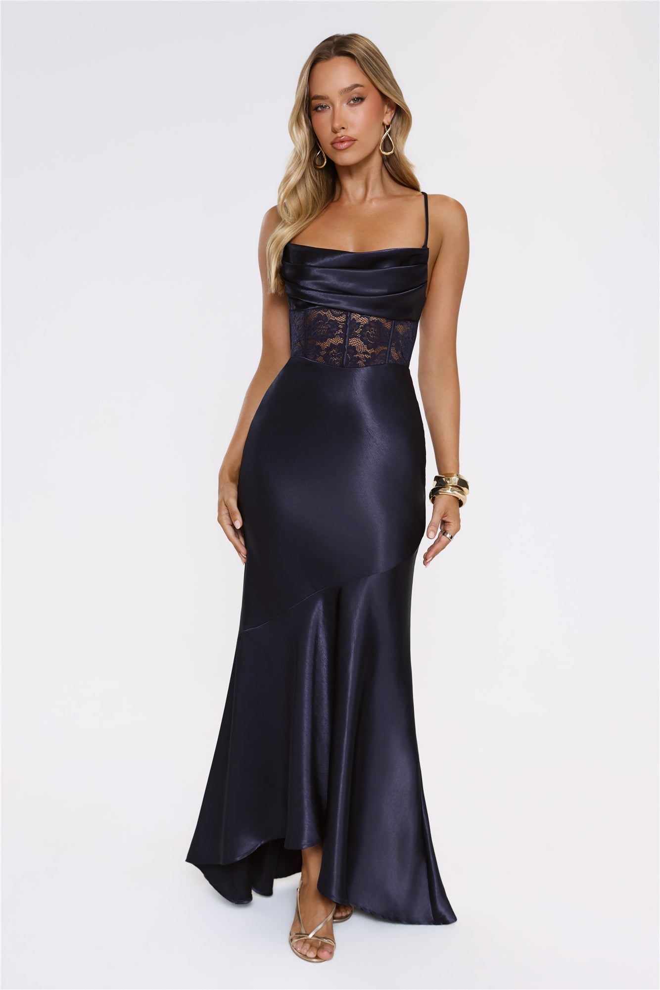 Moments In Silk Satin Maxi Dress Navy