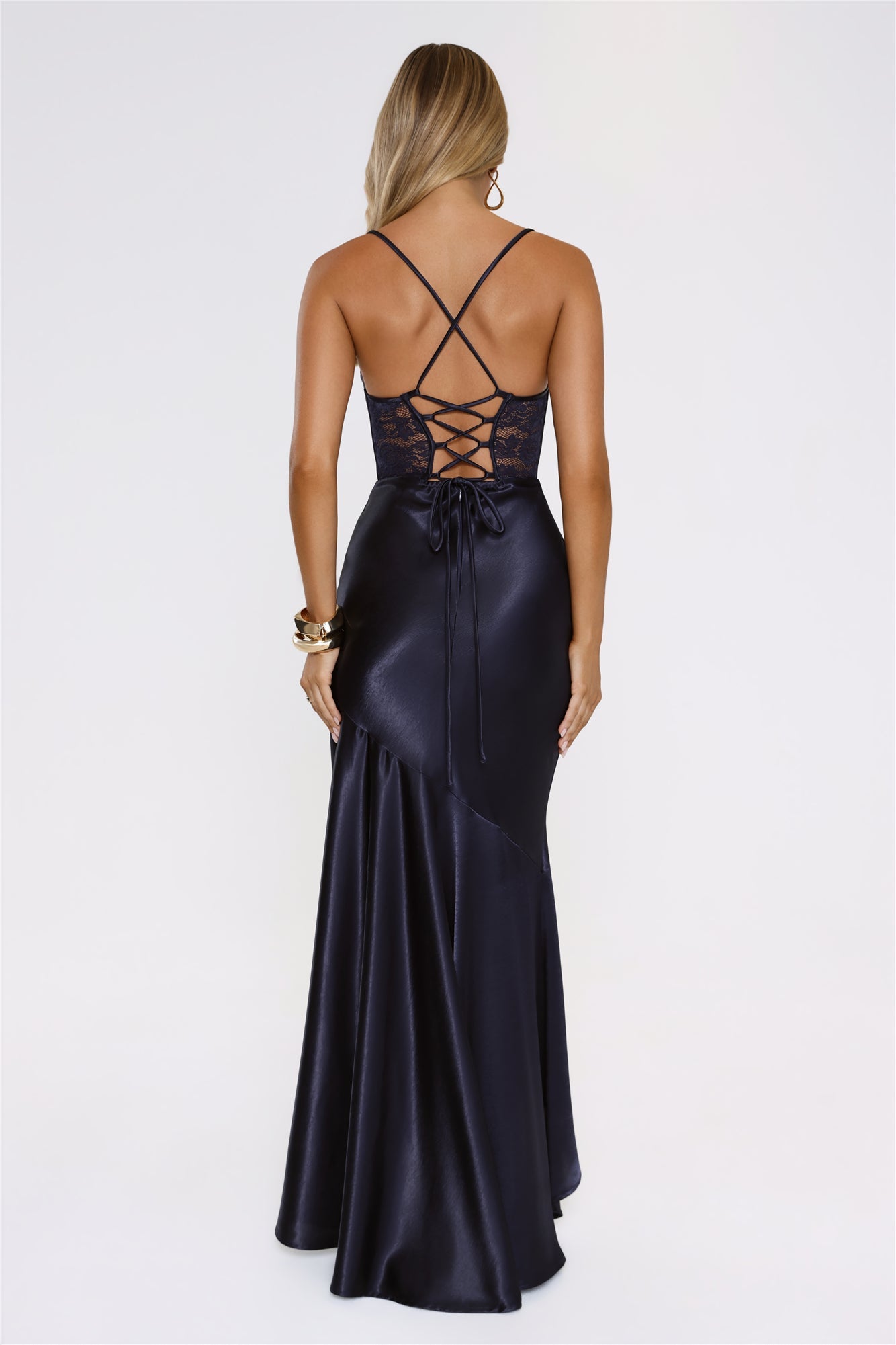 Moments In Silk Satin Maxi Dress Navy