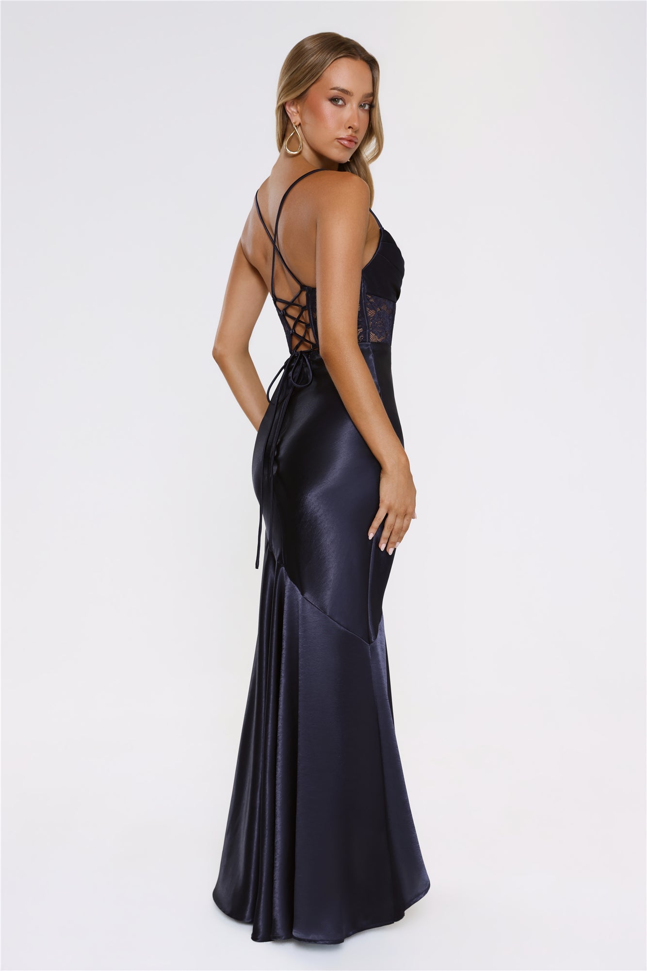 Moments In Silk Satin Maxi Dress Navy