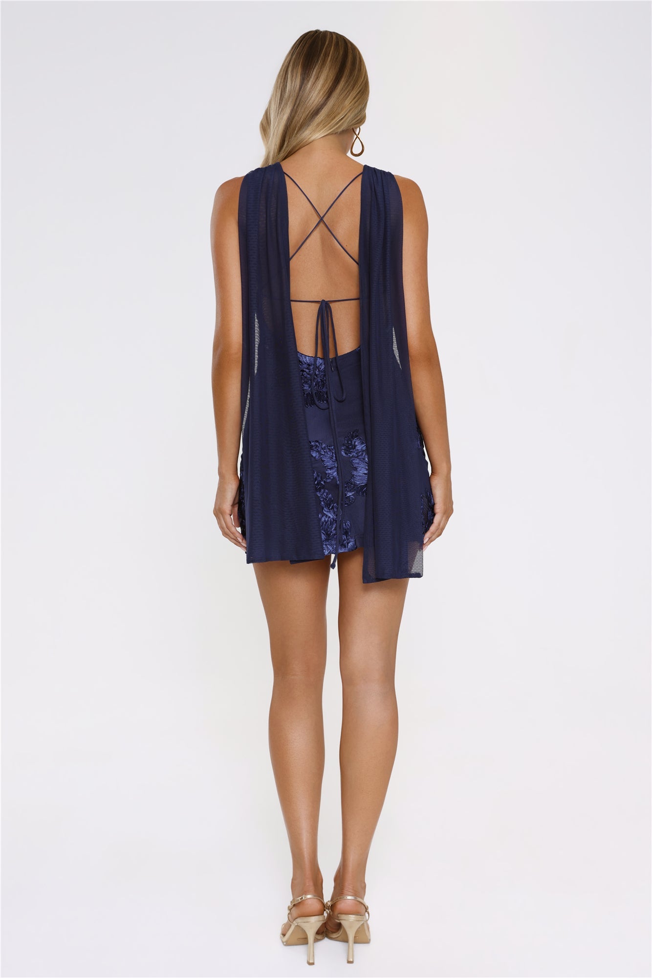 Flirty Floral Embrace Open Back Mini Dress Navy