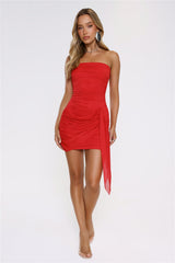 Diva After Dark Strapless Mesh Mini Dress Red
