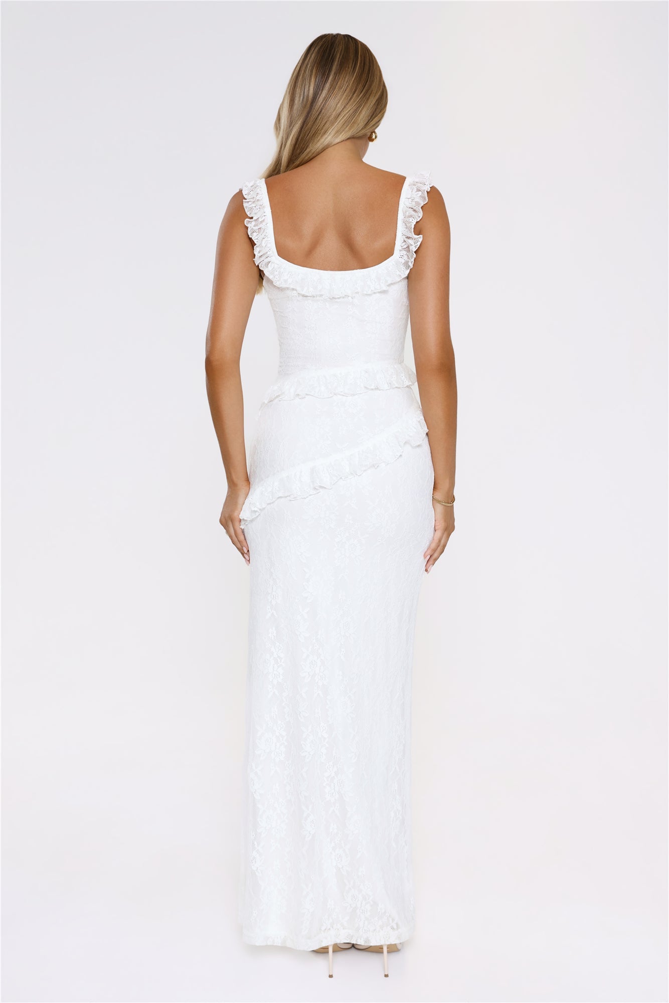 Golden Dusk Lace Maxi Dress White