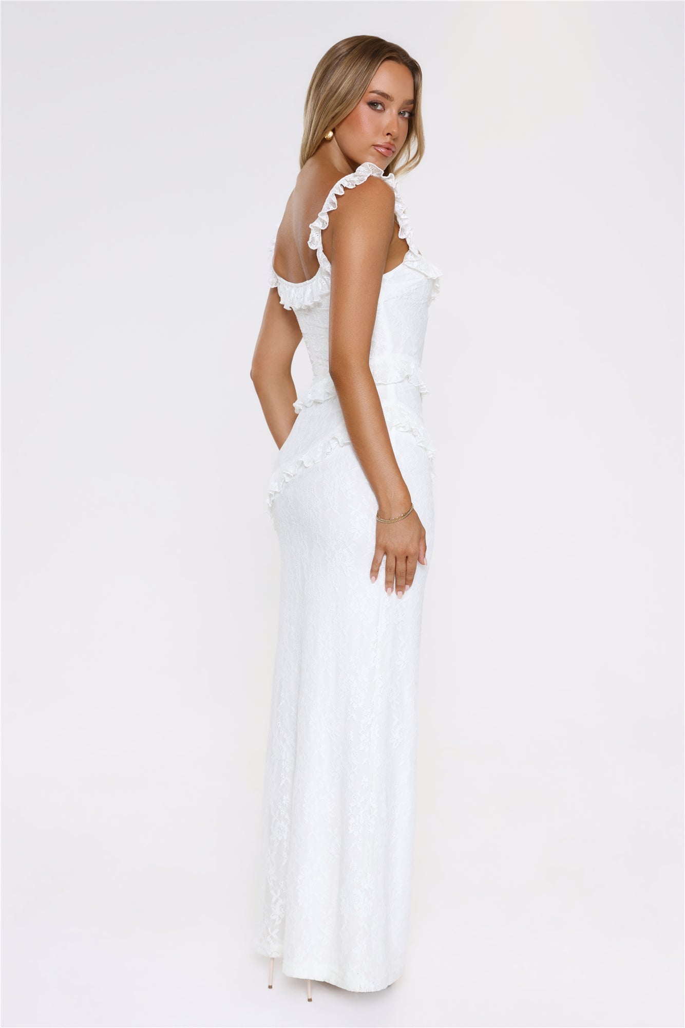 Golden Dusk Lace Maxi Dress White