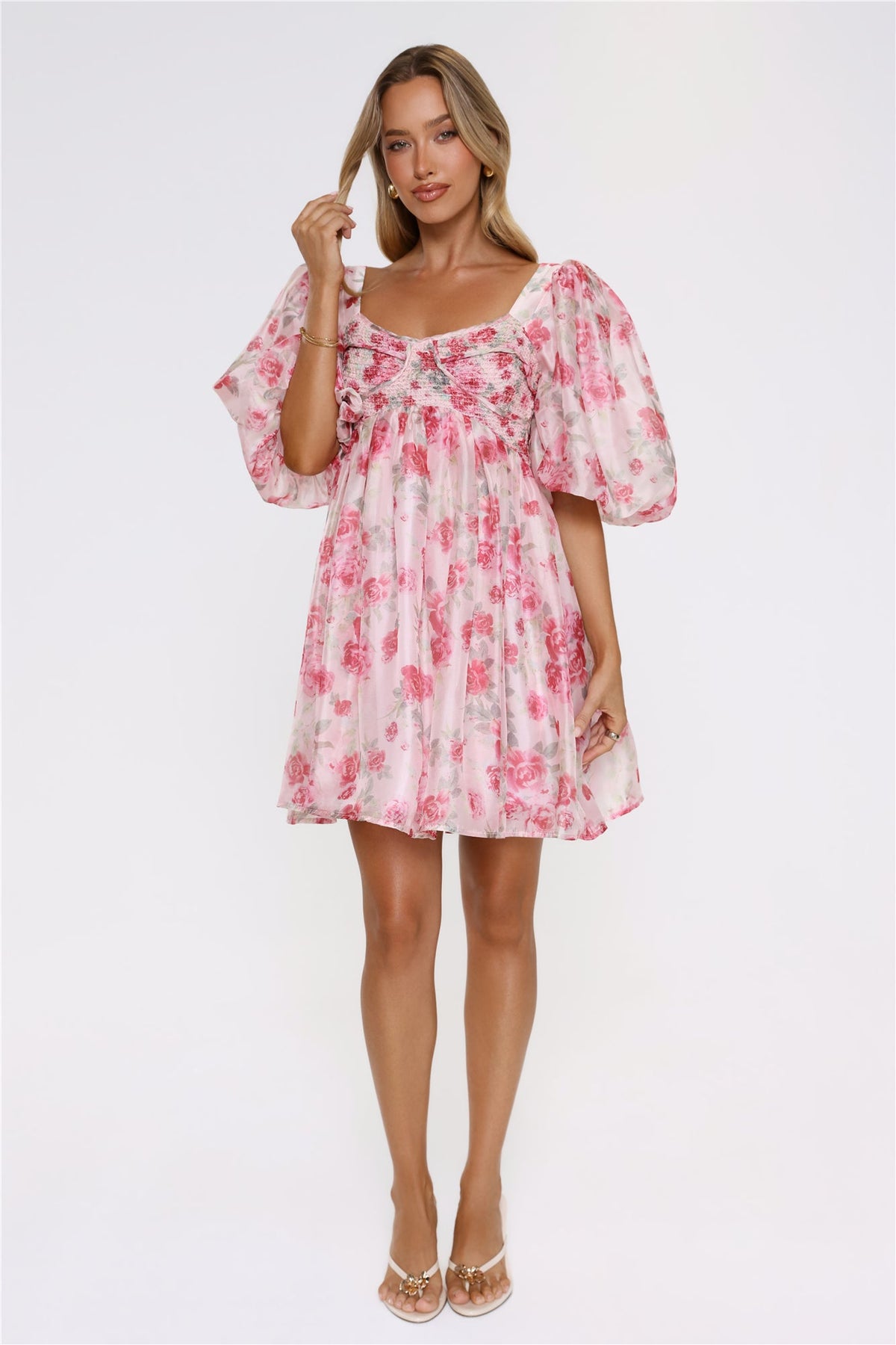Free To Be Puff Sleeve Floral Mini Dress Pink