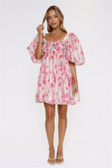 Free To Be Puff Sleeve Floral Mini Dress Pink