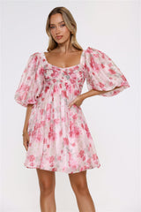 Free To Be Puff Sleeve Floral Mini Dress Pink