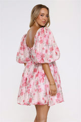 Free To Be Puff Sleeve Floral Mini Dress Pink