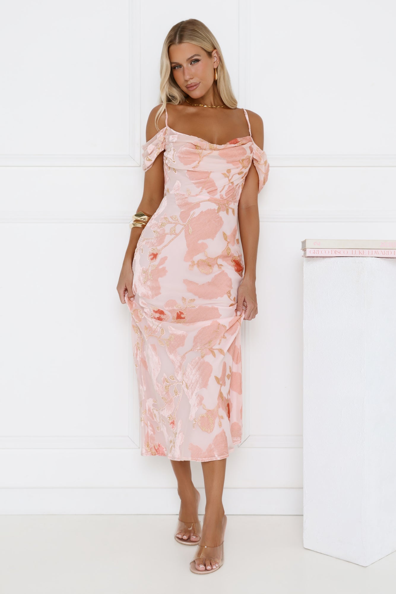 Garden Romance Off Shoulder Maxi Dress Pink