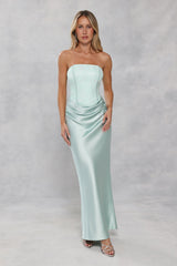 Dressed To Dazzle Strapless Satin Maxi Dress Sage