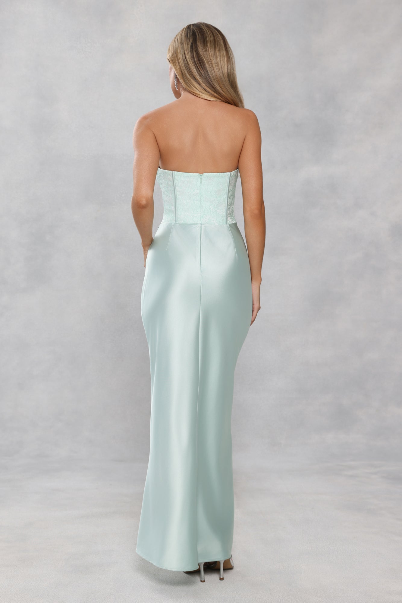 Dressed To Dazzle Strapless Satin Maxi Dress Sage