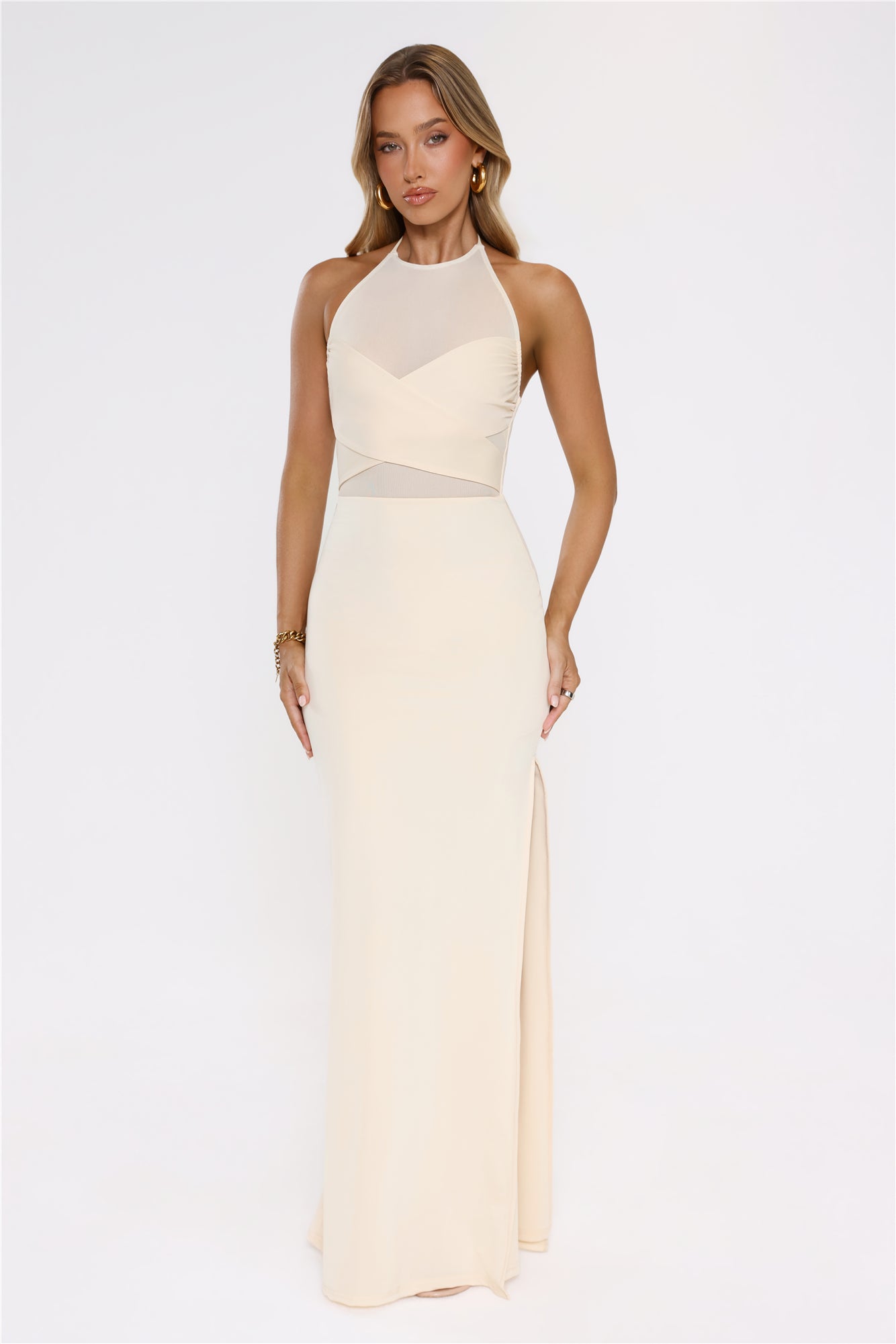 Candlelight Secrets Halter Maxi Dress Butter