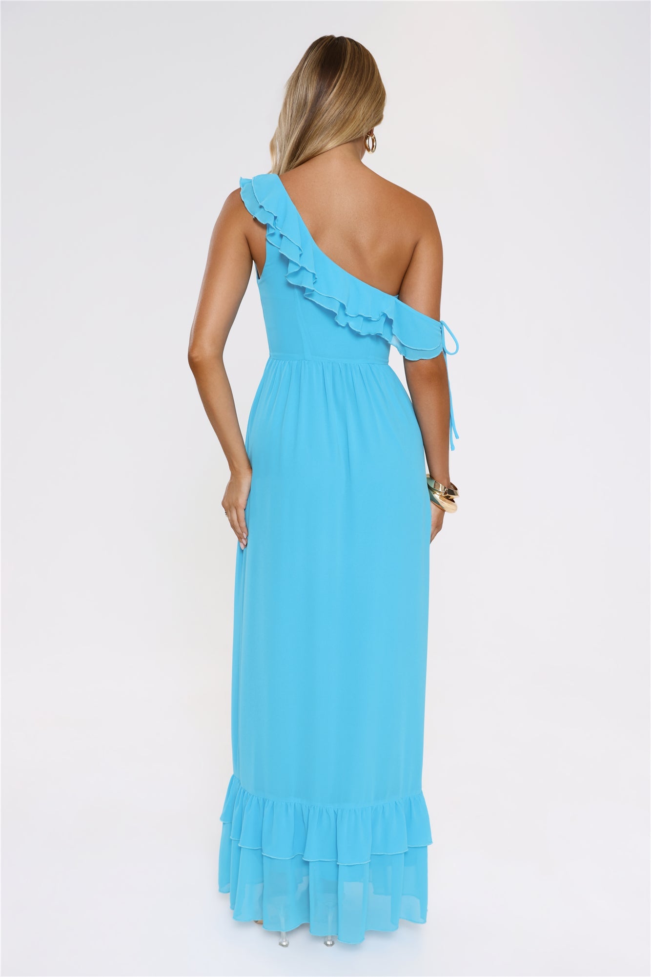 Diamond Horizon Off Shoulder Maxi Dress Blue