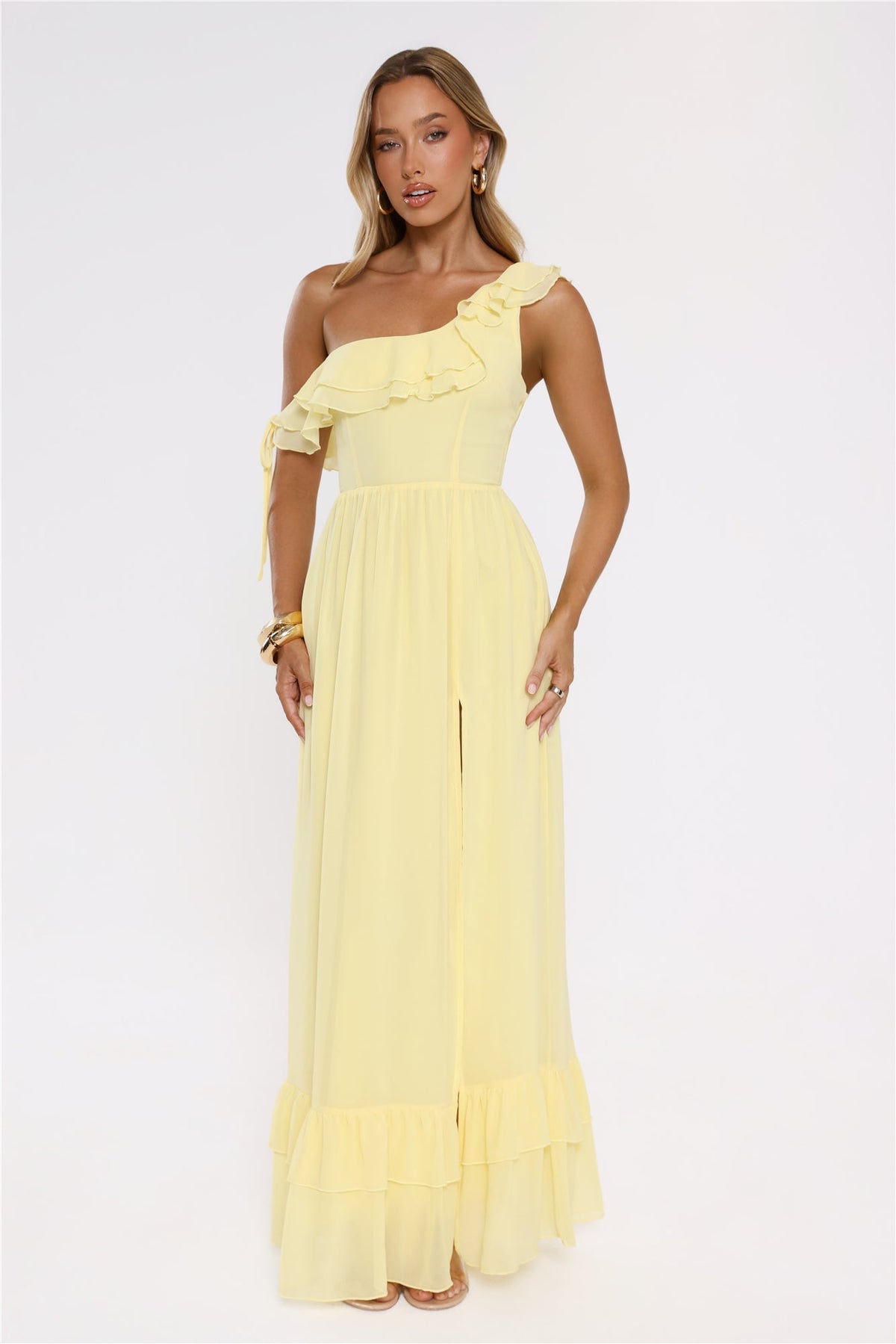 Diamond Horizon Off Shoulder Maxi Dress Lemon