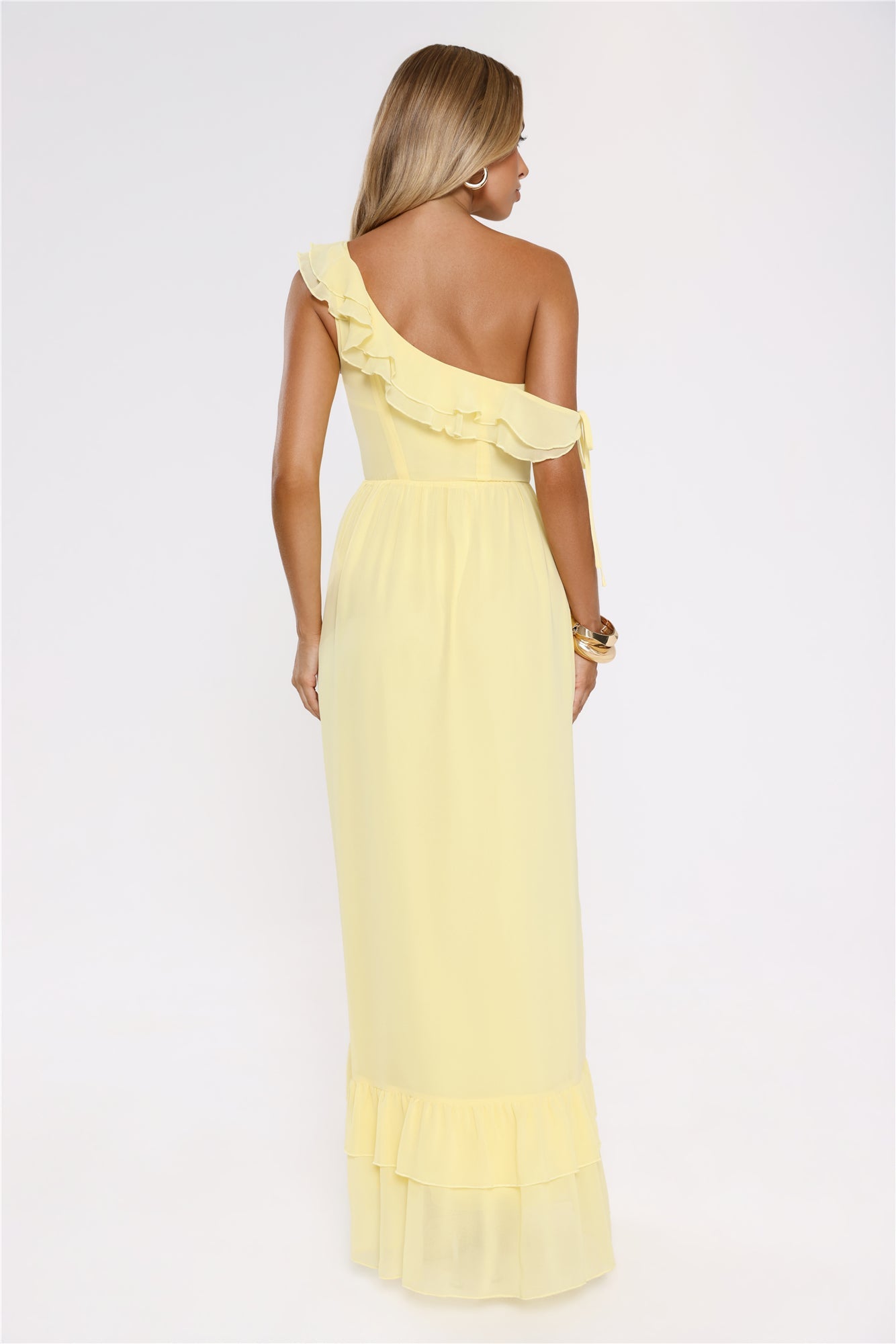 Diamond Horizon Off Shoulder Maxi Dress Lemon