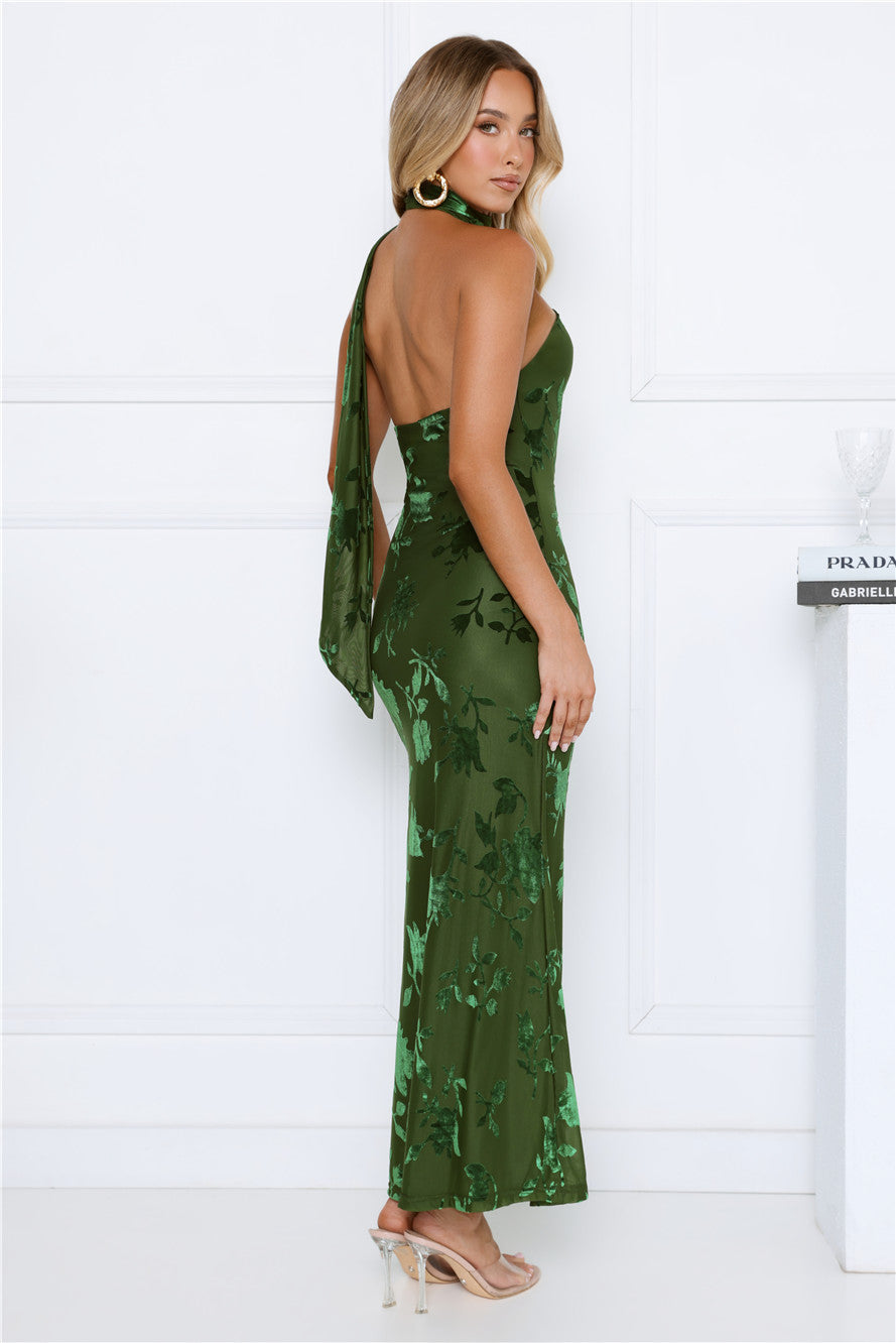 Dewdrops Neck Wrap Maxi Dress Green