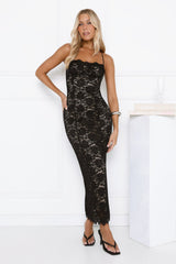 Hidden Flame Lace Maxi Dress Black