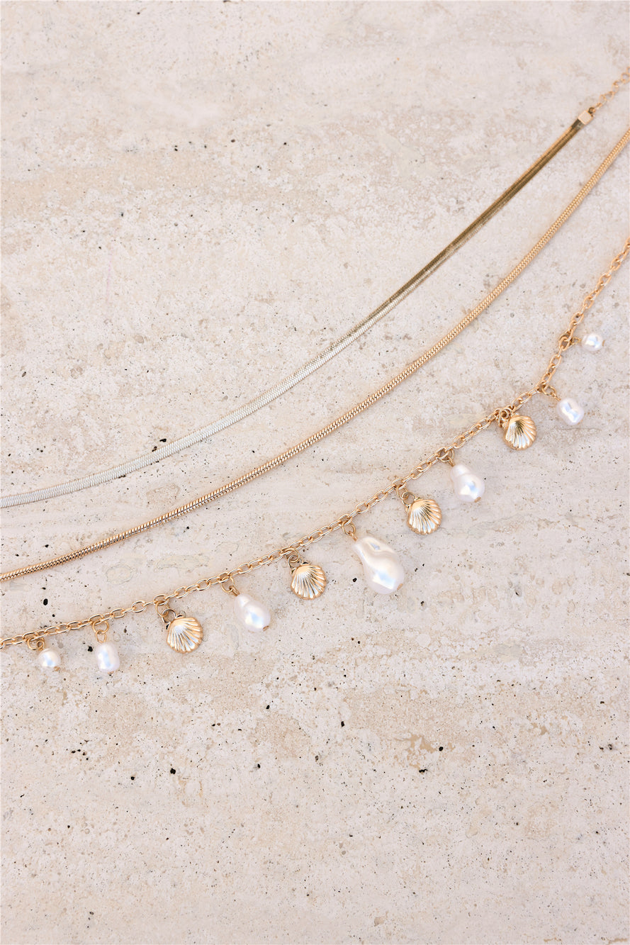 Ocean Pearls Necklace 3pk Gold