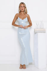 Glitter Bloom Sequin Maxi Dress Blue