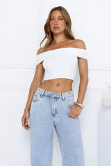 Daydreamer Ribbed Off-Shoulder Crop Top White