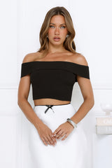 Daydreamer Ribbed Off-Shoulder Crop Top Black