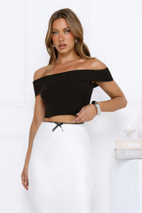 Daydreamer Ribbed Off-Shoulder Crop Top Black