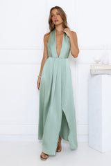 Exciting Event Satin Maxi Dress Sage